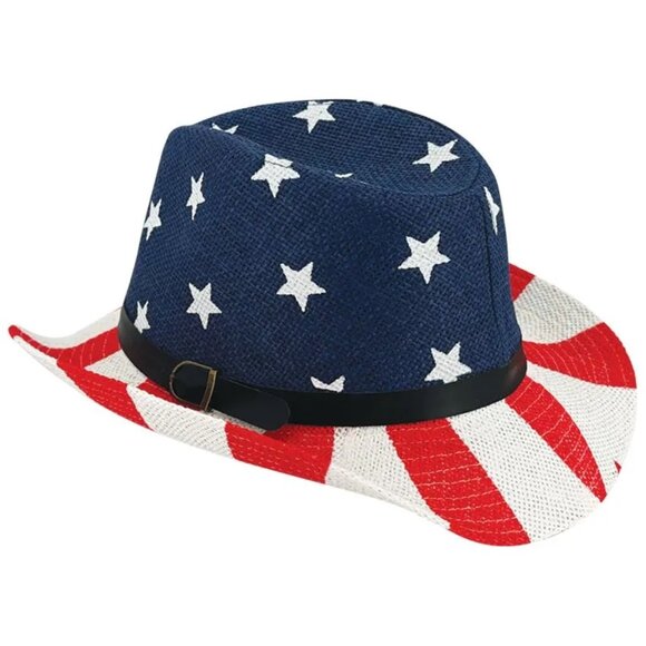 Patriotic Red White & Blue American Flag Cowboy Hat Western Line Dance - Picture 2 of 5